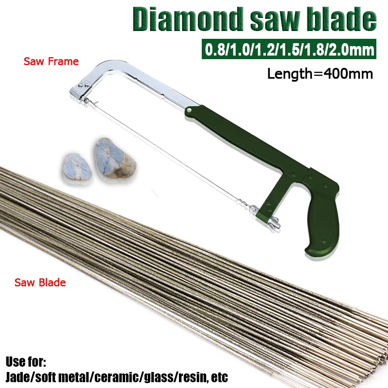 

1-50pcs 0.8/1.0/1.2/1.5/1.8/2.0mm Diamond Metal Wire Saw Blade L=400mm Cutter Cutting Tools For Jade Amber Metal Wood Ceramic