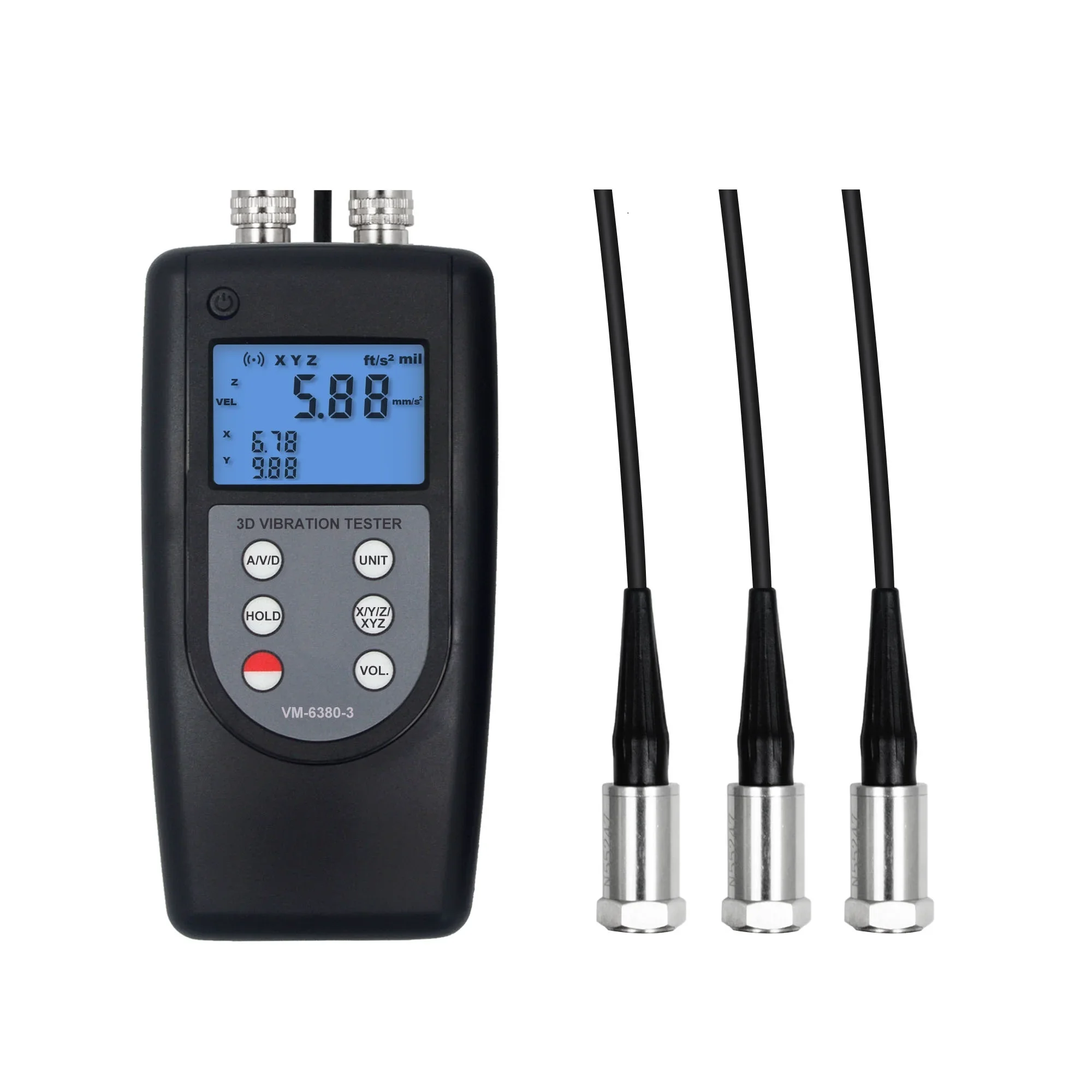 3 same parameters   in one display for 3 position measurement Vibration Meter VM6380-3