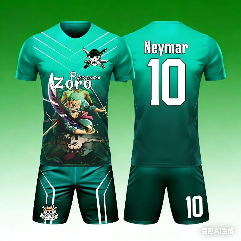 Summer Hot Anime and Solon Ronaldo Football Superstars Co Branded Football Shirt Set for Adults and Children Sports Shirts