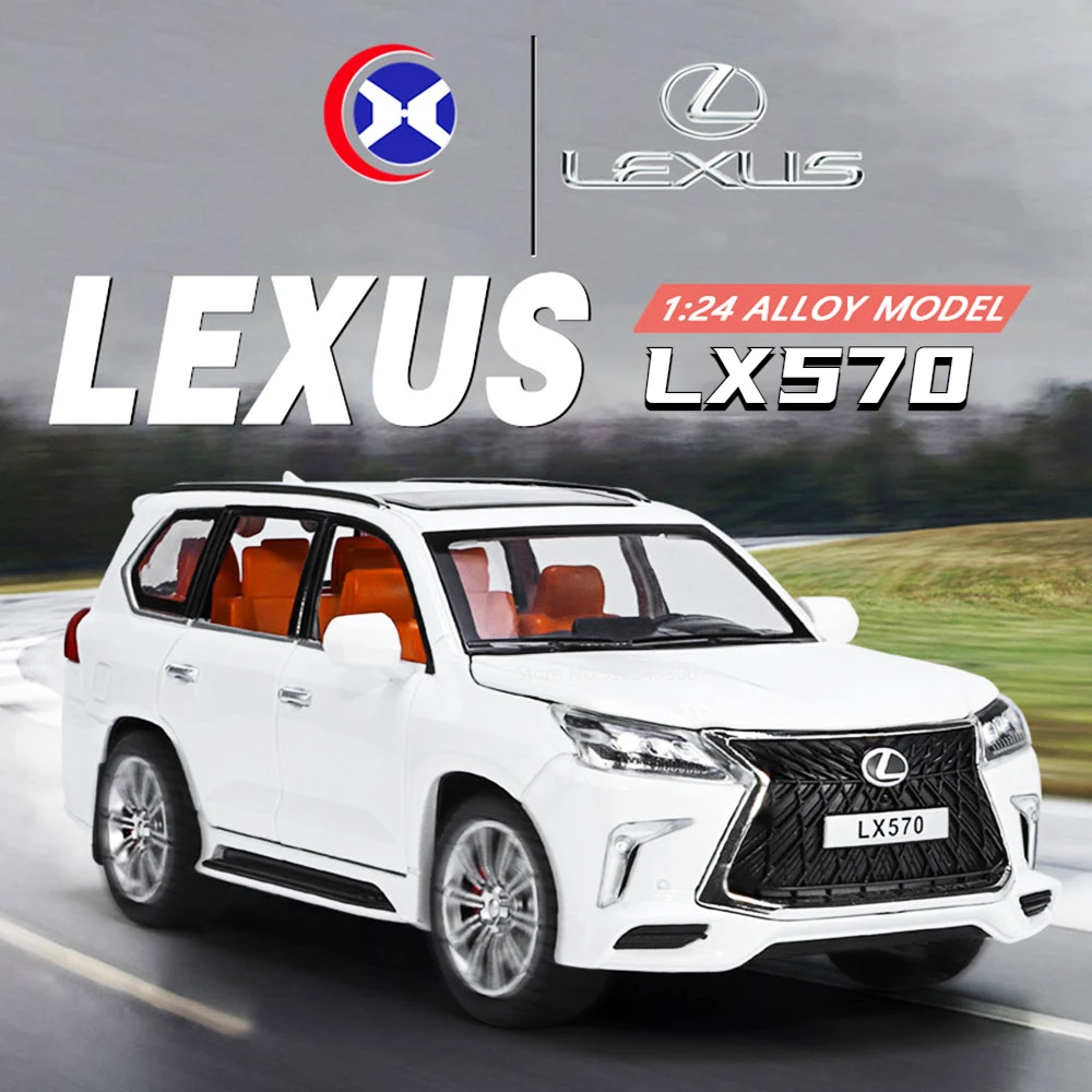 1/24 Lexus 570 Car Model Toys Alloy Diecast with Sound Light Pull Back Scale Model Car Toys for Boys Birthday Gifts Collection