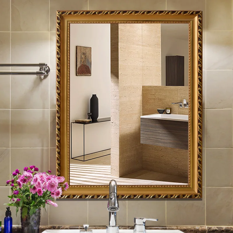 Wooden Square Decorative Mirrors Aesthetic Abstract Bathroom Large Wall Mirror Vintage Make-up Espejo Pared Wall Decor PX50DC