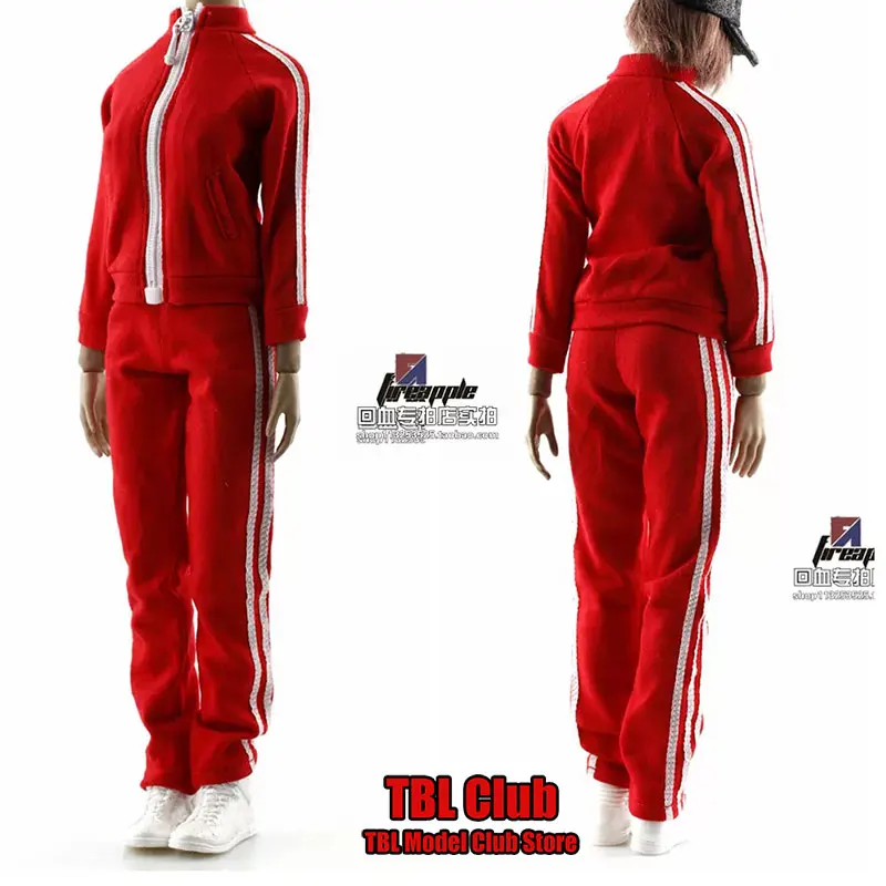 1/6 Scale Female Soldier Clothes Set Red School Uniform Standing Collar Zipper Jacket Sport Pants Fit 12inch Action Figure Body