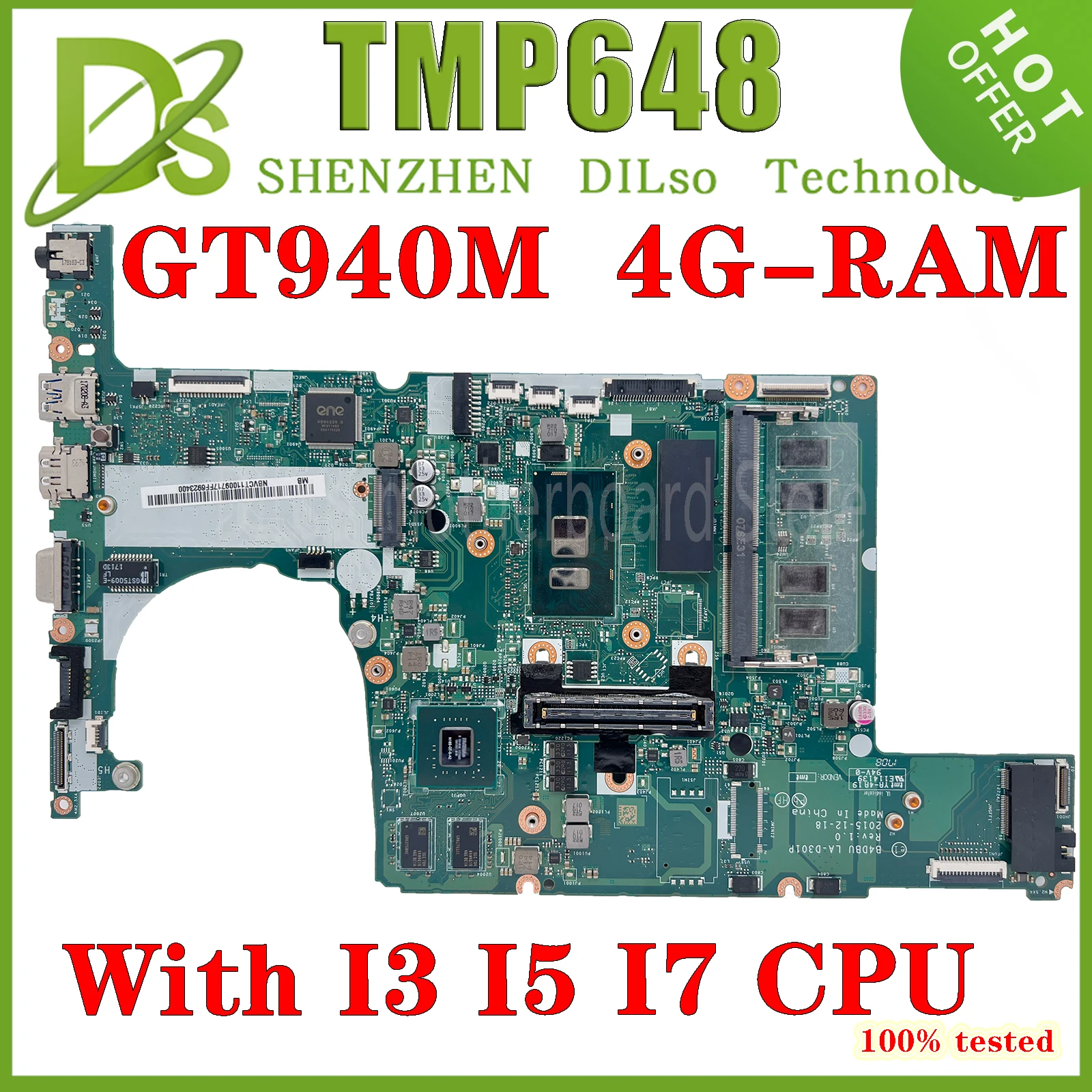 

KEFU B4DBU LA-D301P For Laptop Motherboard ACER Travelmate TMP648 TMP648-M P648 N15C5 MAINboard With I3 I5 I7 GT940M 100% Work