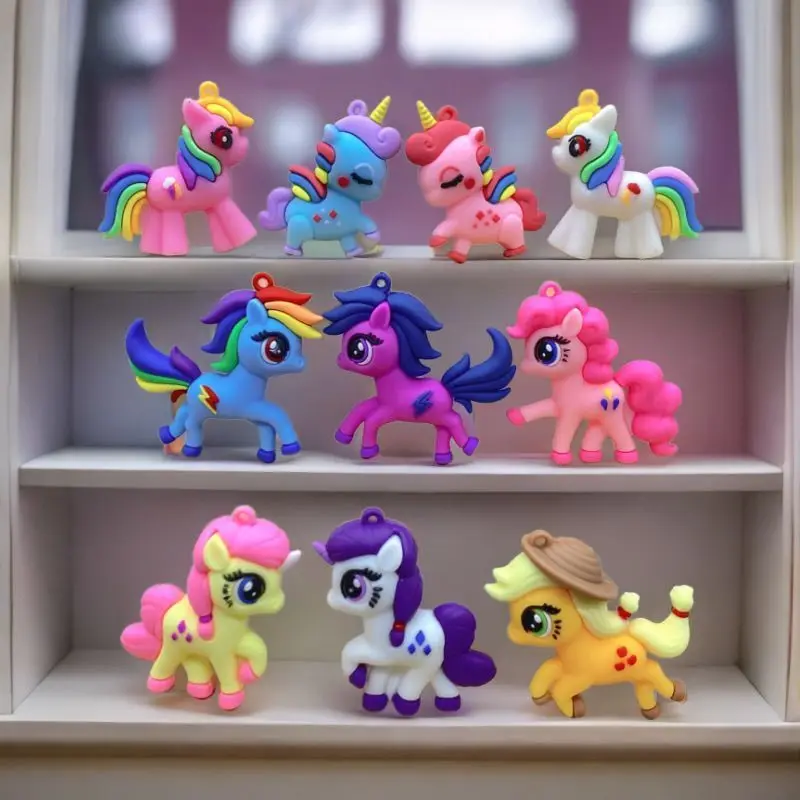 My Little Pony, Figuras de Juguete de 9 cm de Princesa Luna, Pinkie Pie, Rarity y Cloudbelle, Regalo de Cumpleaños para Niñas, Decoración del Hogar