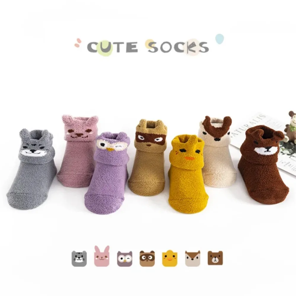 1PCS Gray Silicone Non-Slip Baby Sock Newborn Soft Coral Fleece Toddler Sock Cartoon Floor Infant Elastic Socks For 0-1 Year Kid