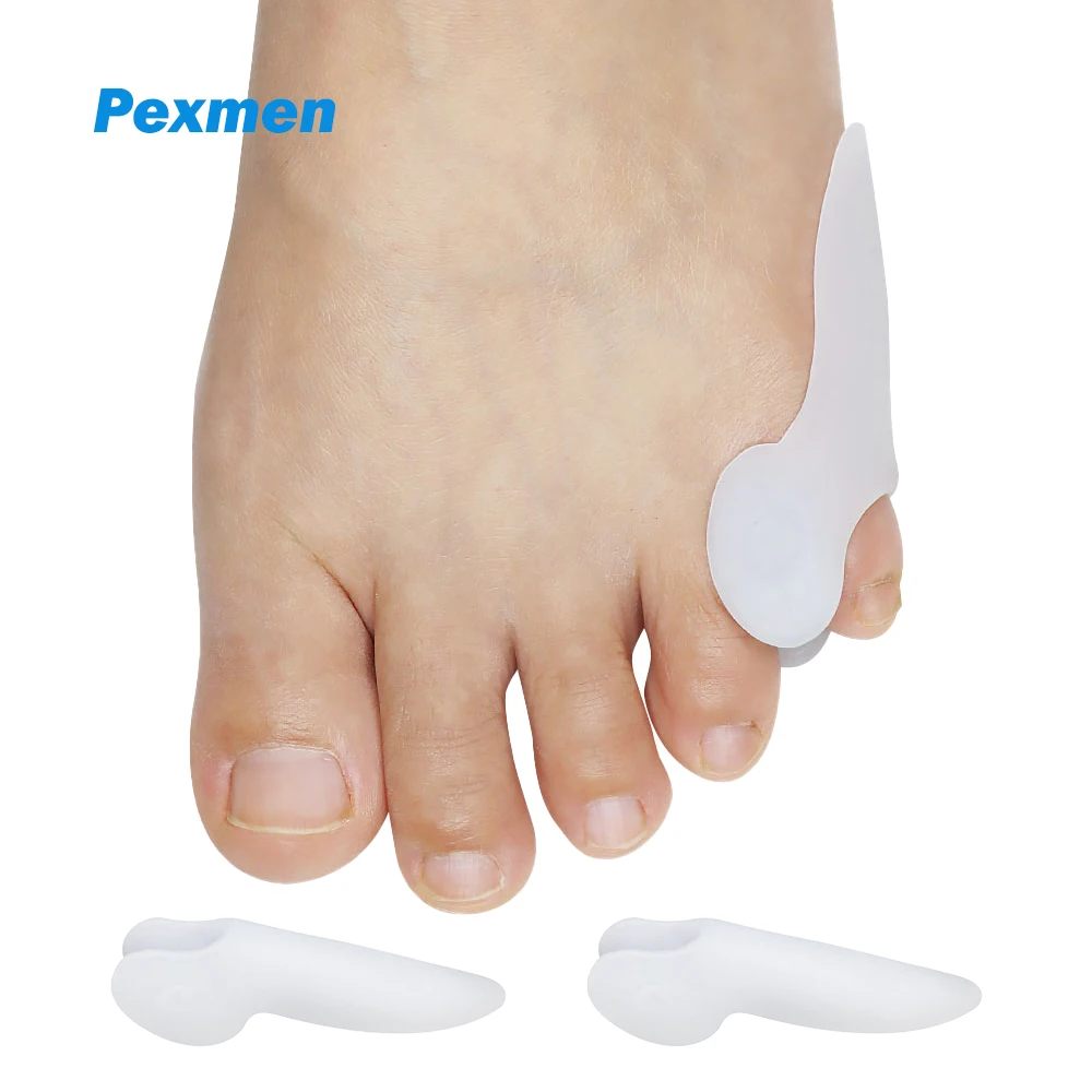 

Pexmen 2Pcs Soft Gel Pinky Bunion Corrector Little Toe Separator Bunionette Pads for Pain Relief of Corn Callus and Blisters