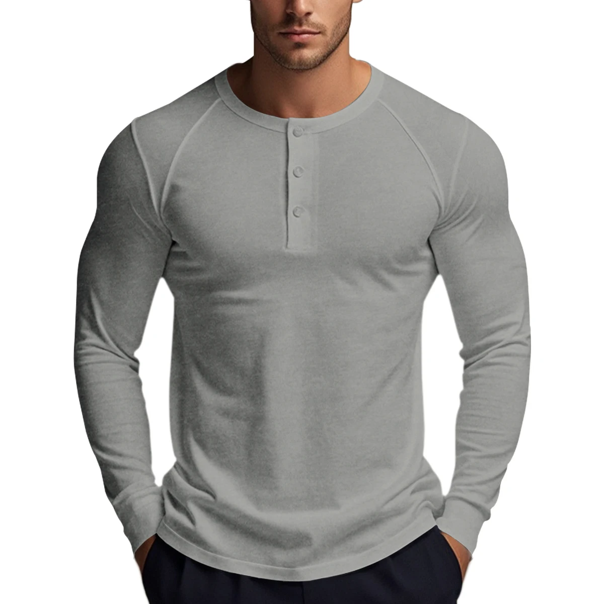 

Men's Long Sleeve Button Down T-Shirts Autumn Henley Collar Casual High Quality Crew Neck Mens T Shirts