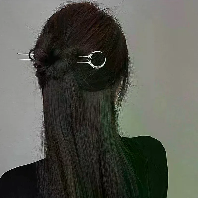 Crescent Moon Hair Sticks for Women Simple Chinese U-Shape Hairpins Disk Hairsticks Headdress Fashion Hair Accessories Vintage