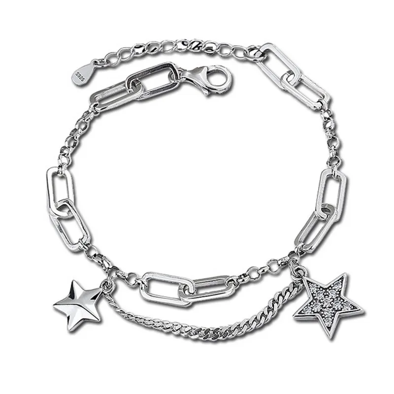 

BOCAI New Necklace With Diamond Inlay S925 Silver Jewelry Personalized Fashion Temperament Versatile Pendant Bracelet for Women