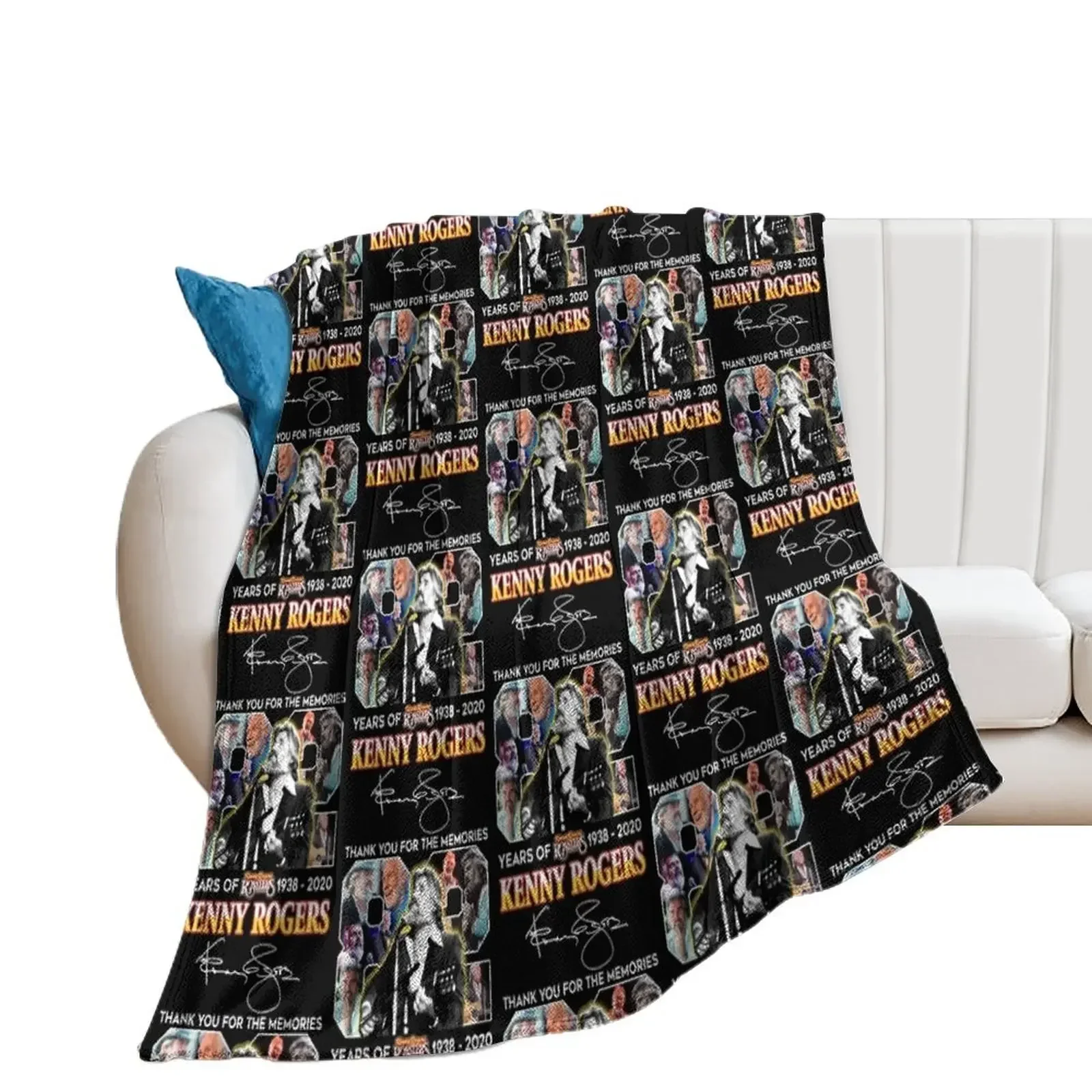 82 years of Kenny Rogers thank you for the memories signature Throw Blanket Large Loose Multi-Purpose warm winter Blankets