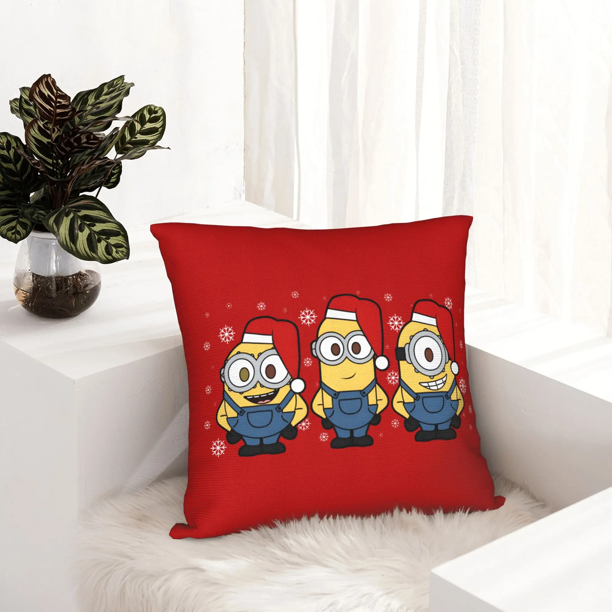 Cartoon M-Minions Christmas Pillowcase Printed Polyester Cushion Cover Decoration  Pillow Case Cover Home Zipper 45X45cm
