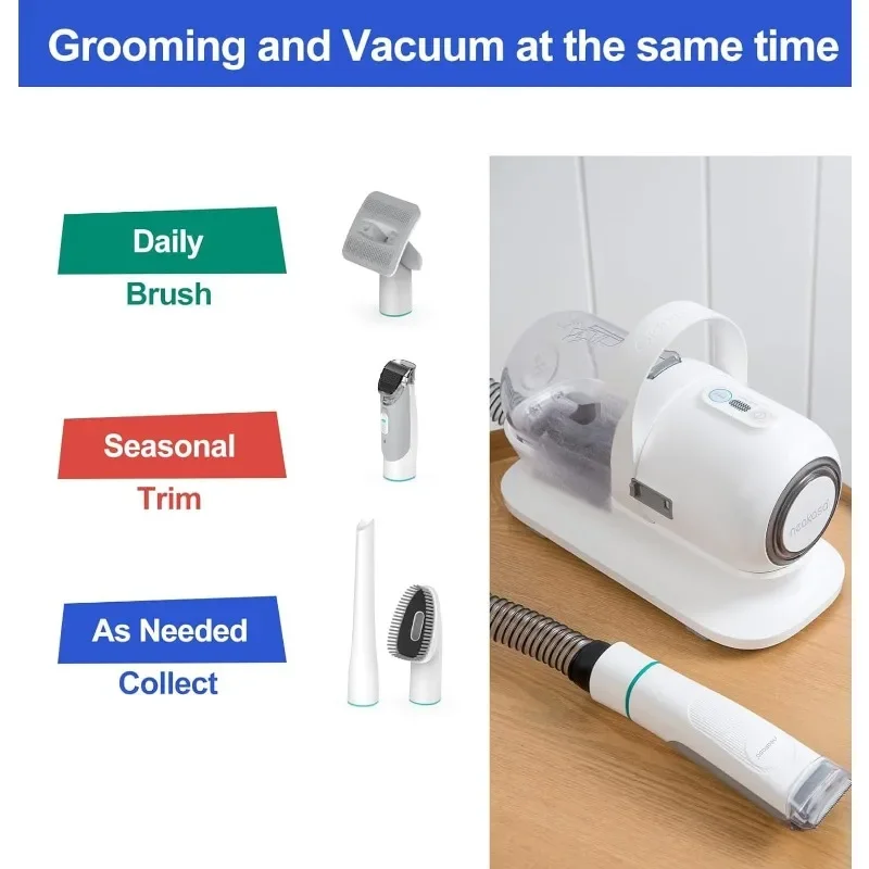 neabot P1 Pro Pet Grooming Vacuum Suction 99% Pet Hair, Dog Grooming Kit with 5 Professional Grooming Shedding Tools