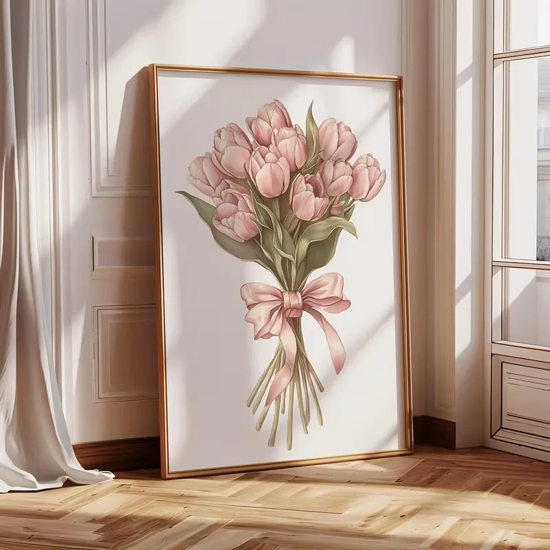 

Canvas Art Prints Wall Posters Pink Tulip Bouquets Modern Bedroom Living Room Kitchen or Corridor Walls for Home Decoration