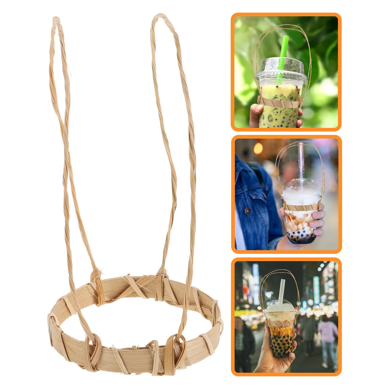 10Pcs Bamboo Coffee Cup Holder Handmade Bamboo Weaving Design Universal Milk Tea Carrier Portable Drink Cup Carrier Tray