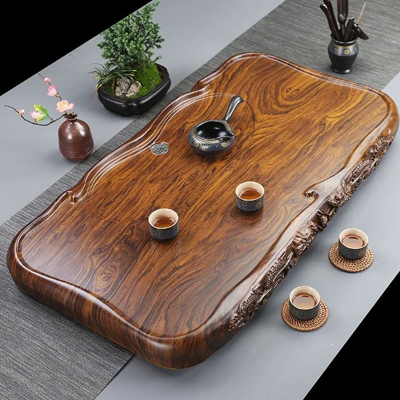 Ebony tea tray drainage home living room kung fu tea set simple modern whole piece of tea tray solid wood tea table