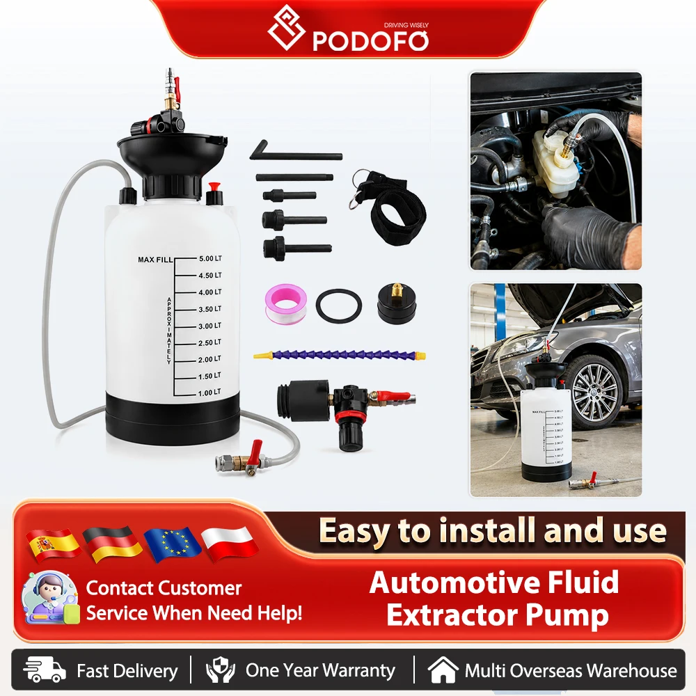 Podofo 5L Getriebeölwechsler, Autopumpe, Getriebeöl-Einfüllgerät, Flüssigkeitsabsauger für Getriebeölpumpe, Ölpumpen-Abzieher mit Adaptern, Getriebeöl-Transfersystem für Automobile