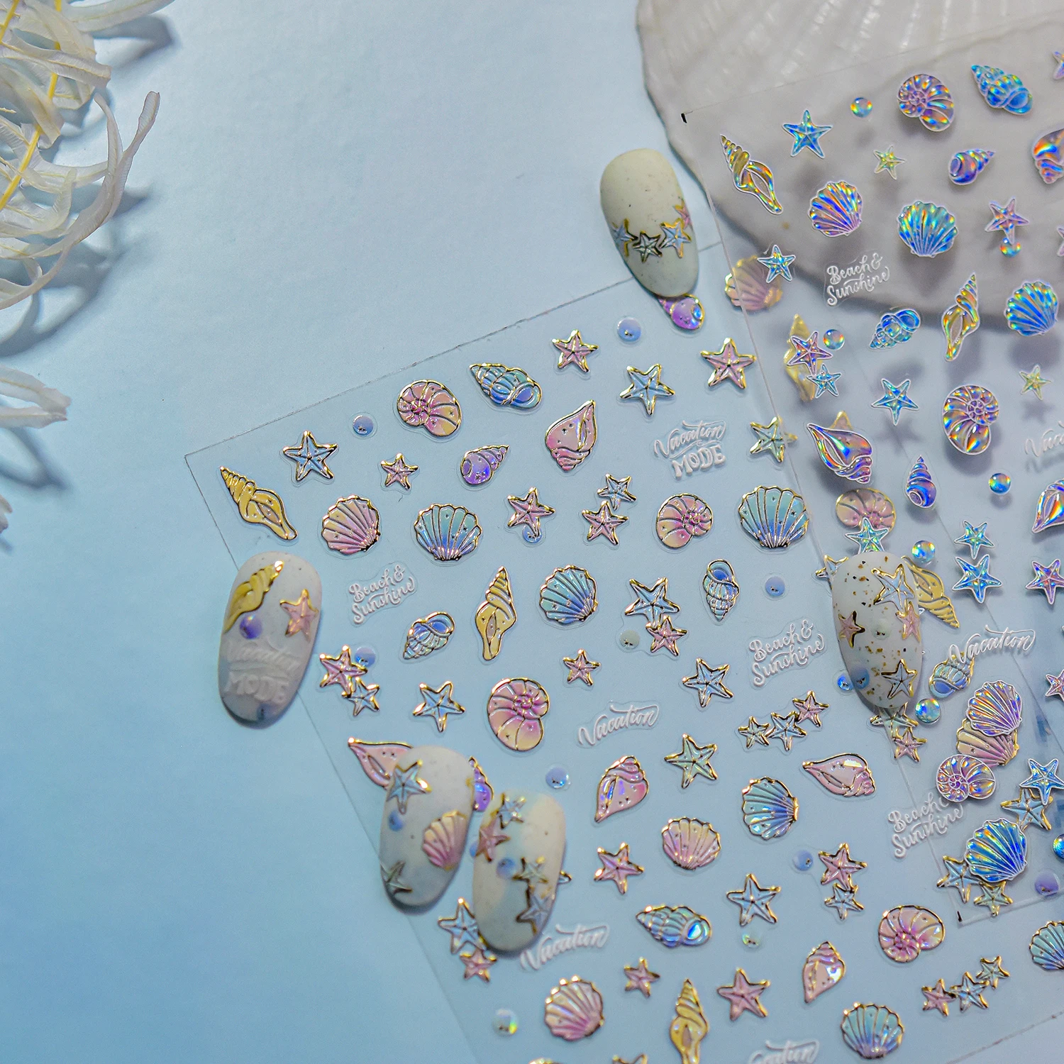 1PCS 5Dレリーフレーザーマリンネイルステッカー5点スターシェルジェリフィッシュステッカーネイルサプライ爪用ダイヤモンドステッカー