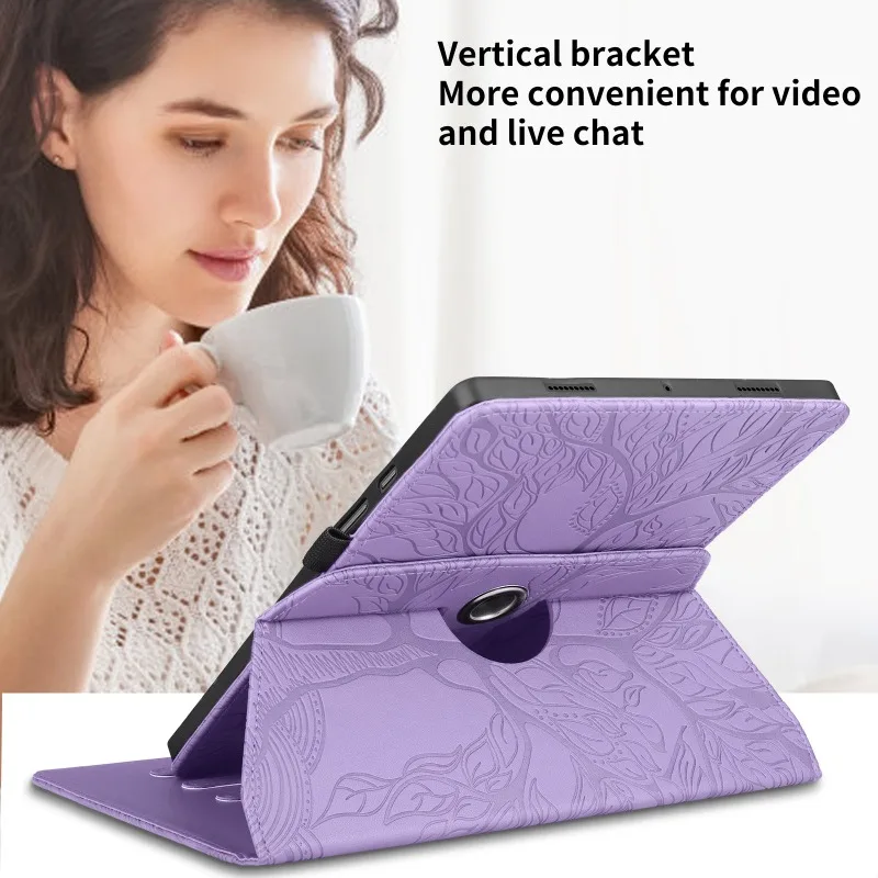 Funda Case For Kindle Paperwhite 12 Generation 7 Inch 2024 Colorsoft SA568B SA569P Tree Embossed 360 Degree Rotating Stand Cover