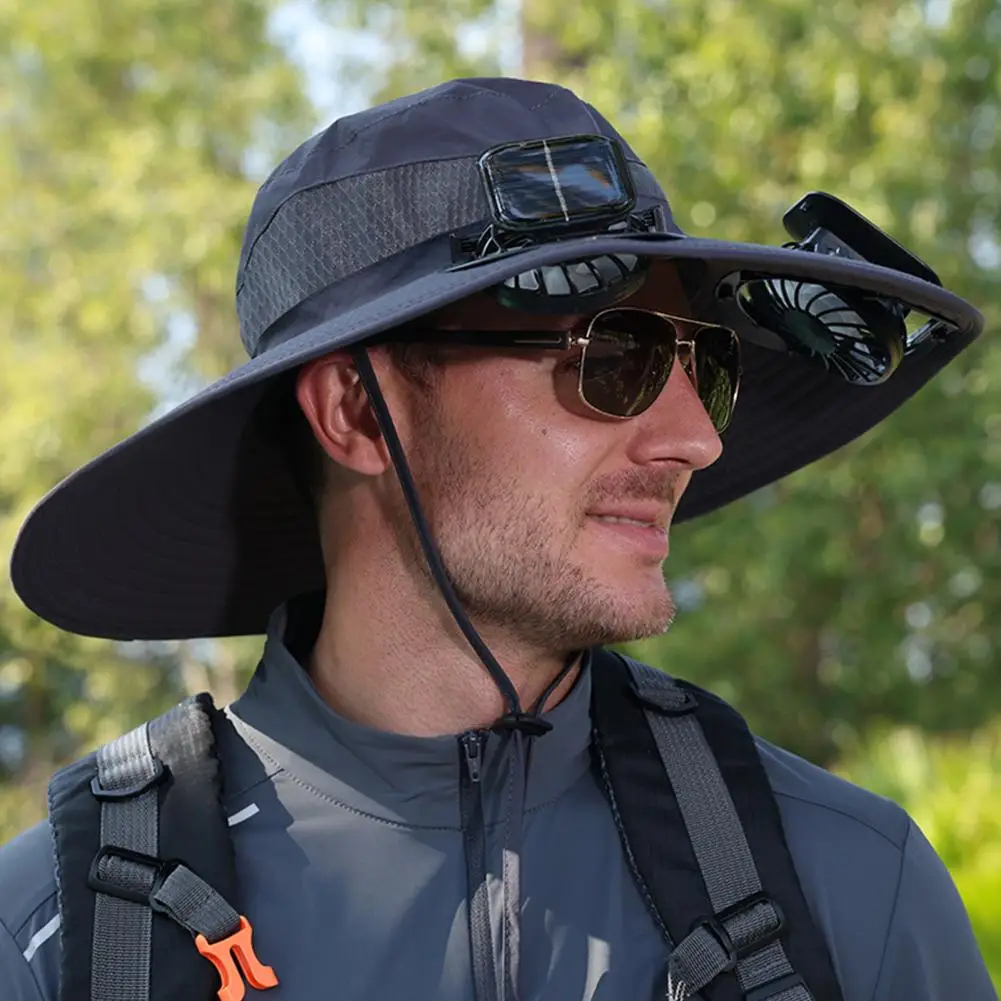Unisex Solar Hat with Fan Outdoor Fishing Hat with Fan Solar Rechargeable Fisherman Hat with Dual Fans Upf 50 Wide for Fishing