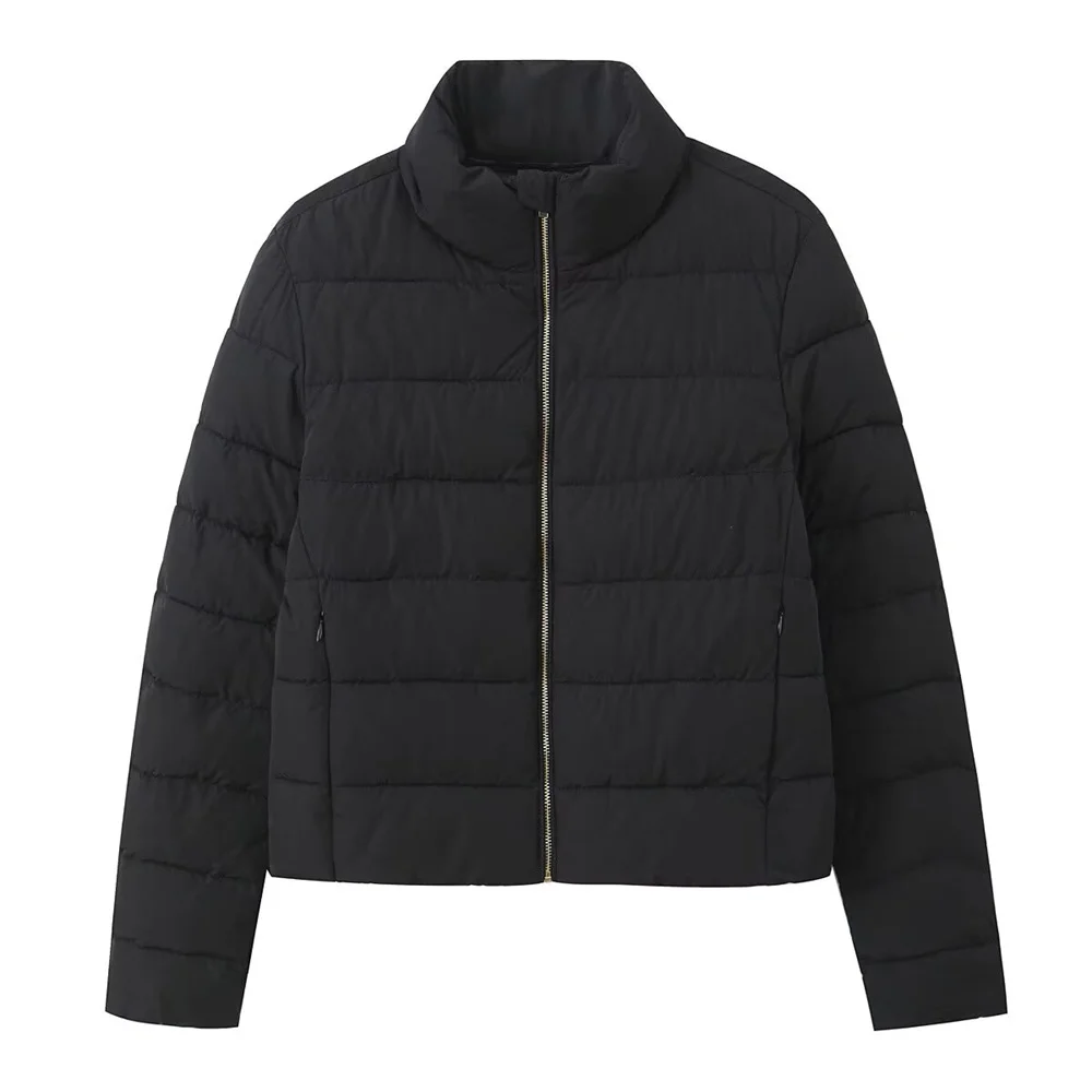 

Осенняя новая модная женская одежда, простая и повседневная теплая хлопковая куртка с воротником-стойкой и длинными рукавами