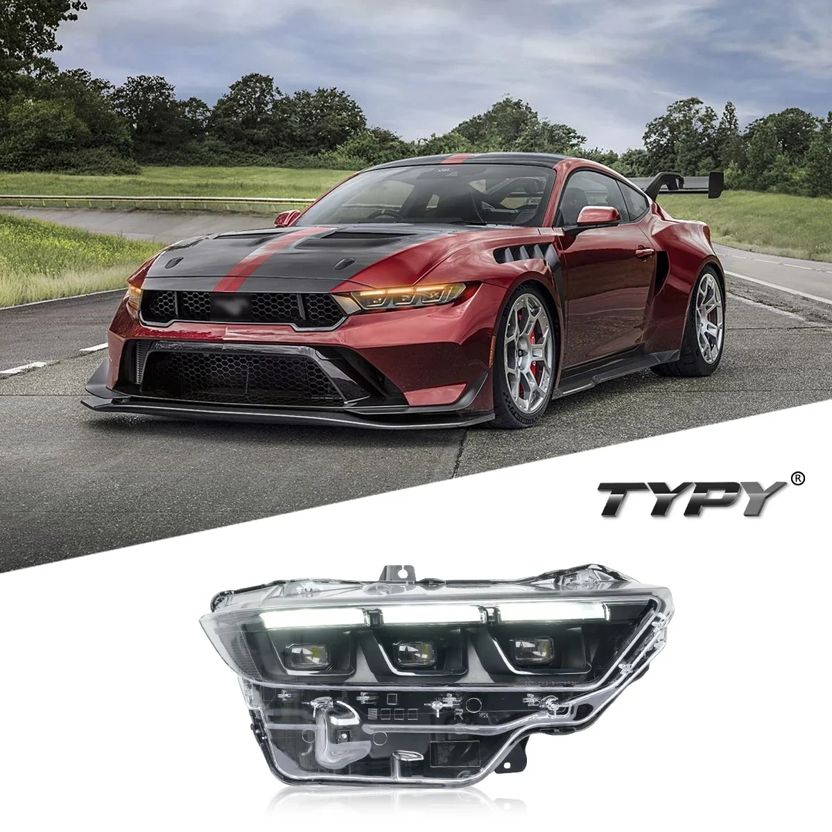 

TYPY Car For Ford Mustang Headlight Upgrade Modified to New DRL Dynamic Turn Signal LED Headlight Auto Accessories 2024-2025