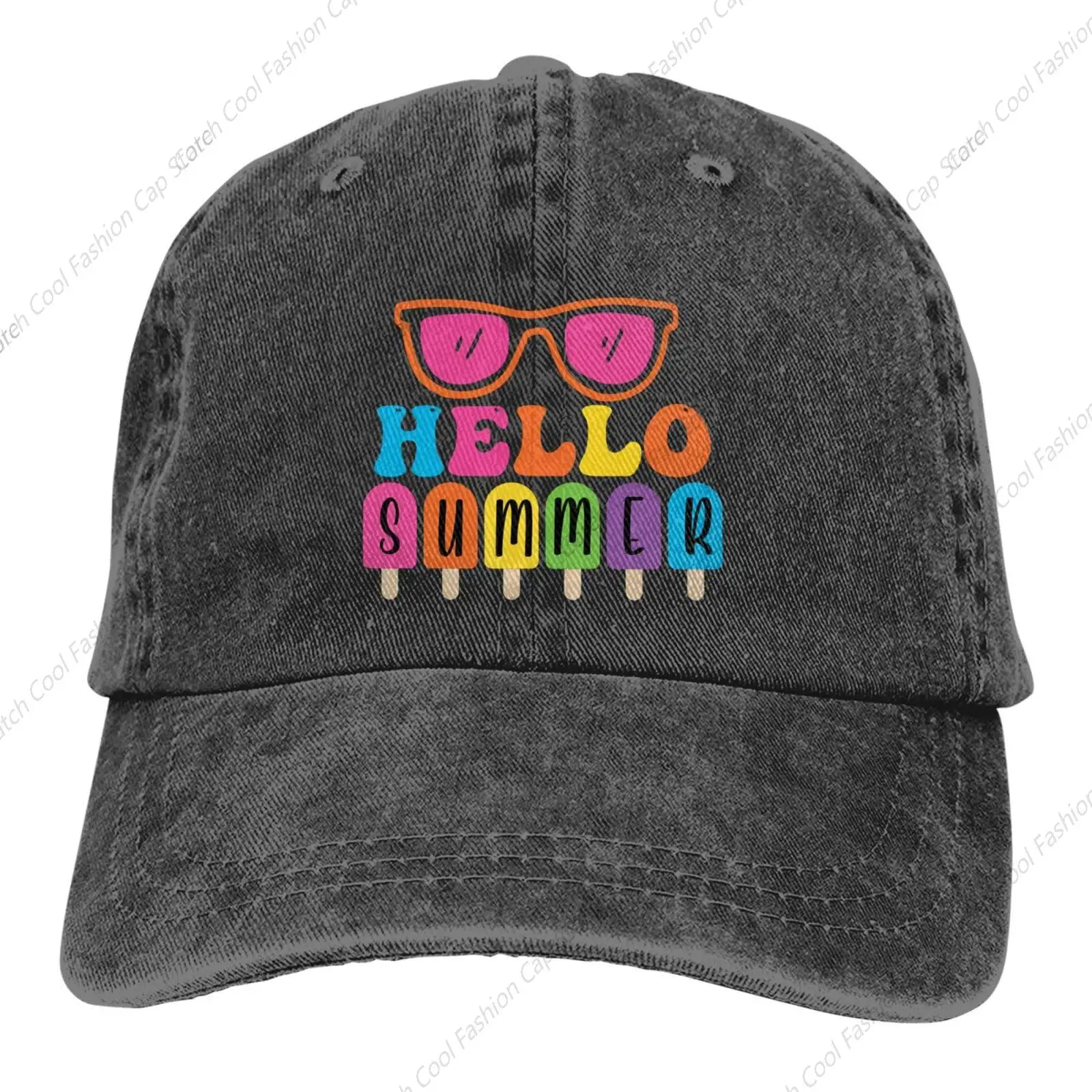 

Hello Summer Colorful Baseball Cap for Men Women Vintage Trucker Denim Hat Washed Cotton Fashion Unisex Adjustable Sports