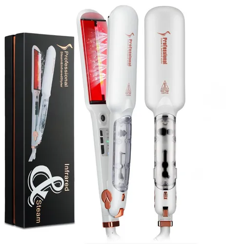 Plancha de pelo a vapor profesional, cuidado infrarrojo, revestimiento de cerámica, placas de 2 pulgadas de ancho para alisar el estilismo del salón