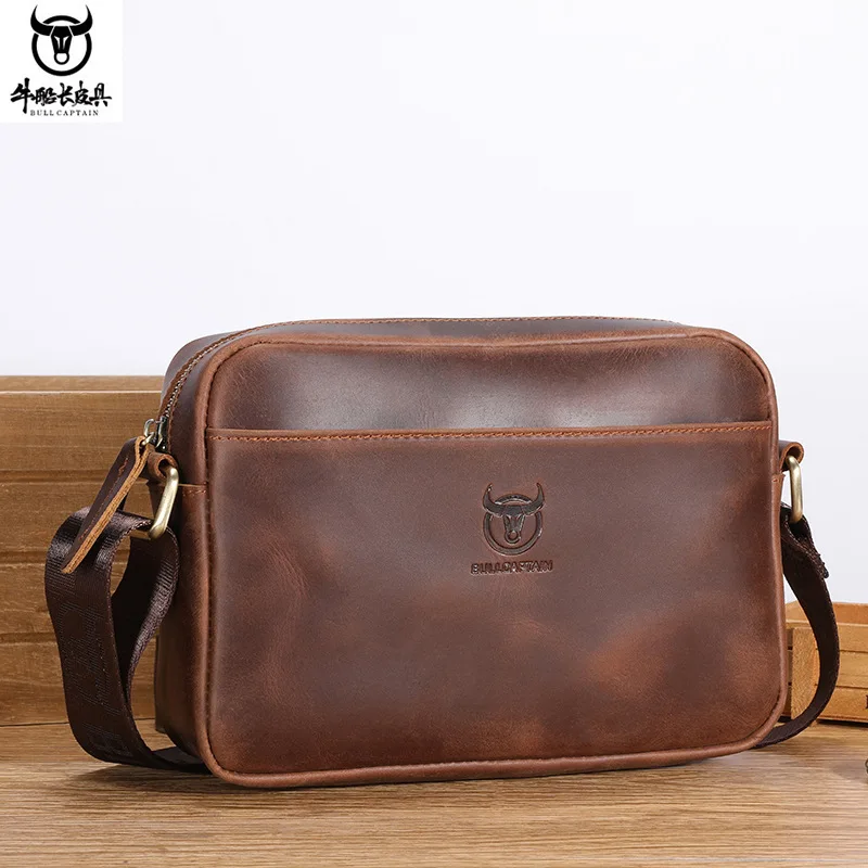 

Men's Leather Layer Crazy Horse Cow Leather Single Shoulder Crossbody Bag Simple Casual Retro Oblique Shoulder Waist Pack