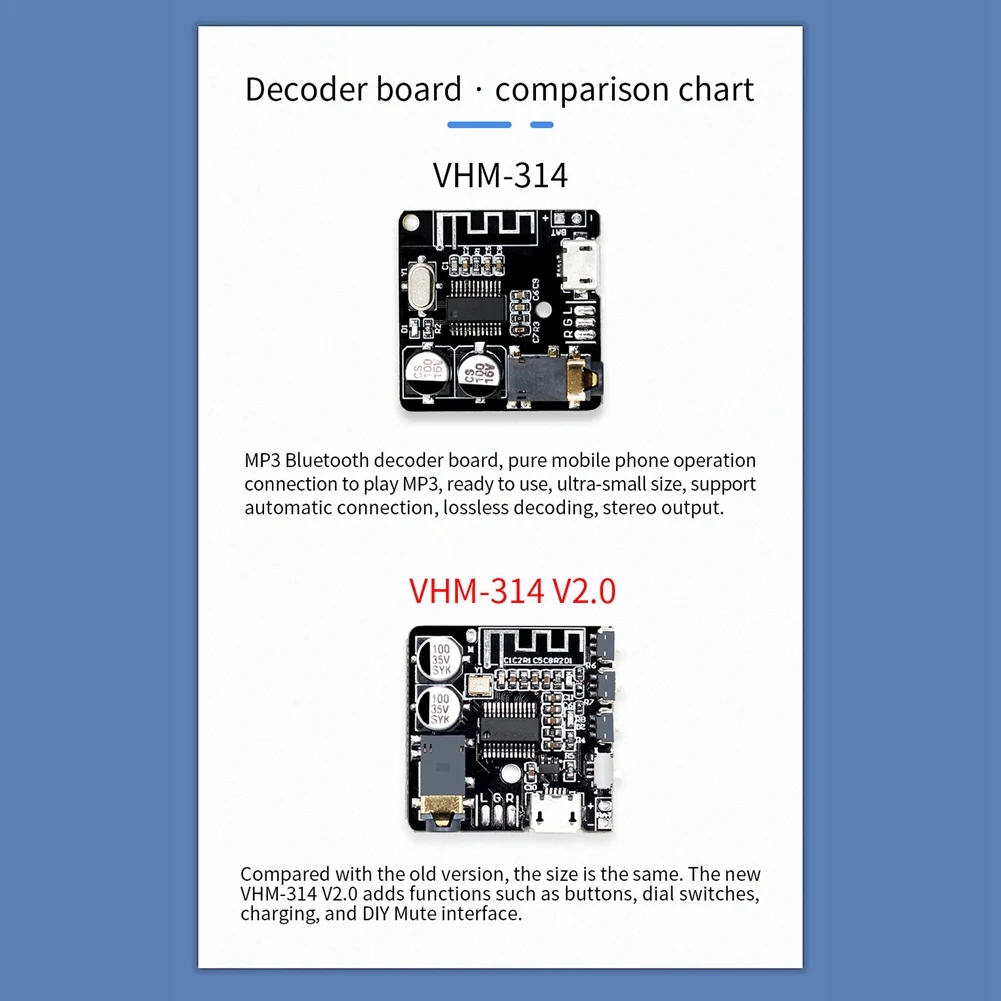 X12A VHM-314 V.20 MP3 Bluetooth 5.0 오디오 수신 및 디코딩 보드 무선 스테레오 차량용 오디오 증폭기 모듈 3.7-5V
