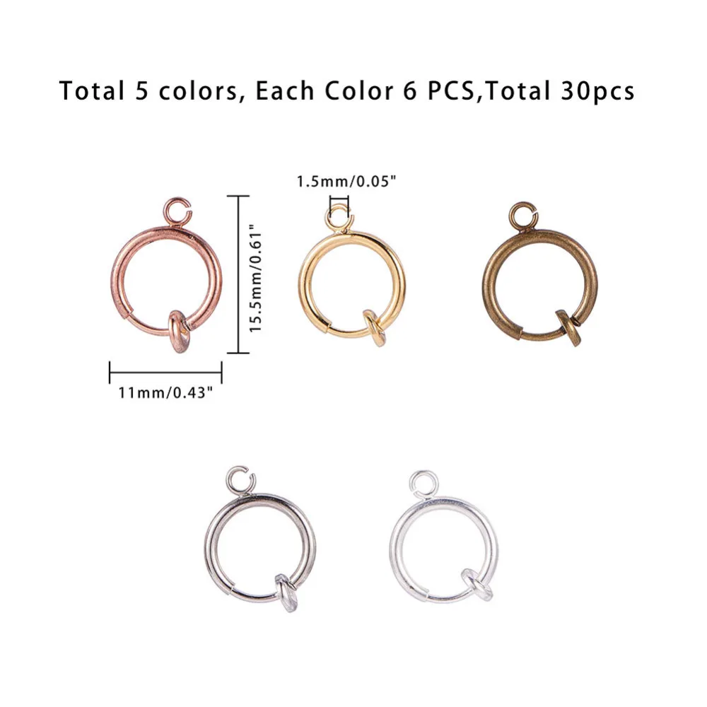 30Pcs Mixed Color Brass Clip-on Hoop Earring Findings for Non-pierced Ears Jewelry Making Dangle Earrings DIY Handcraft