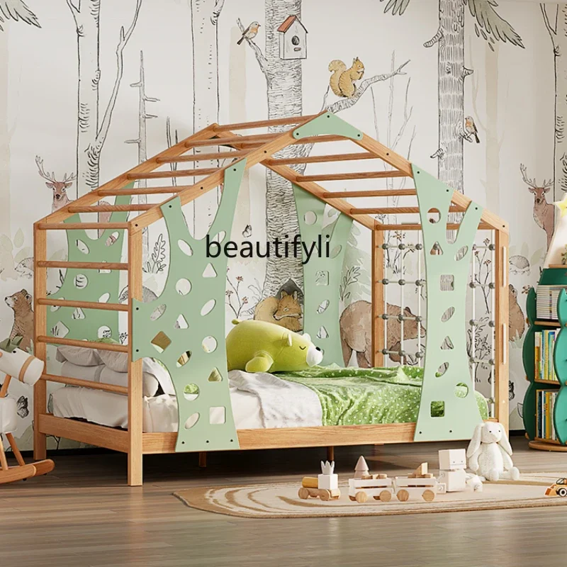 Solid Wood Children's Bed Creative Bedroom Climbing Bed Boy's Girl's Tree House Tent Bed Nordic Play