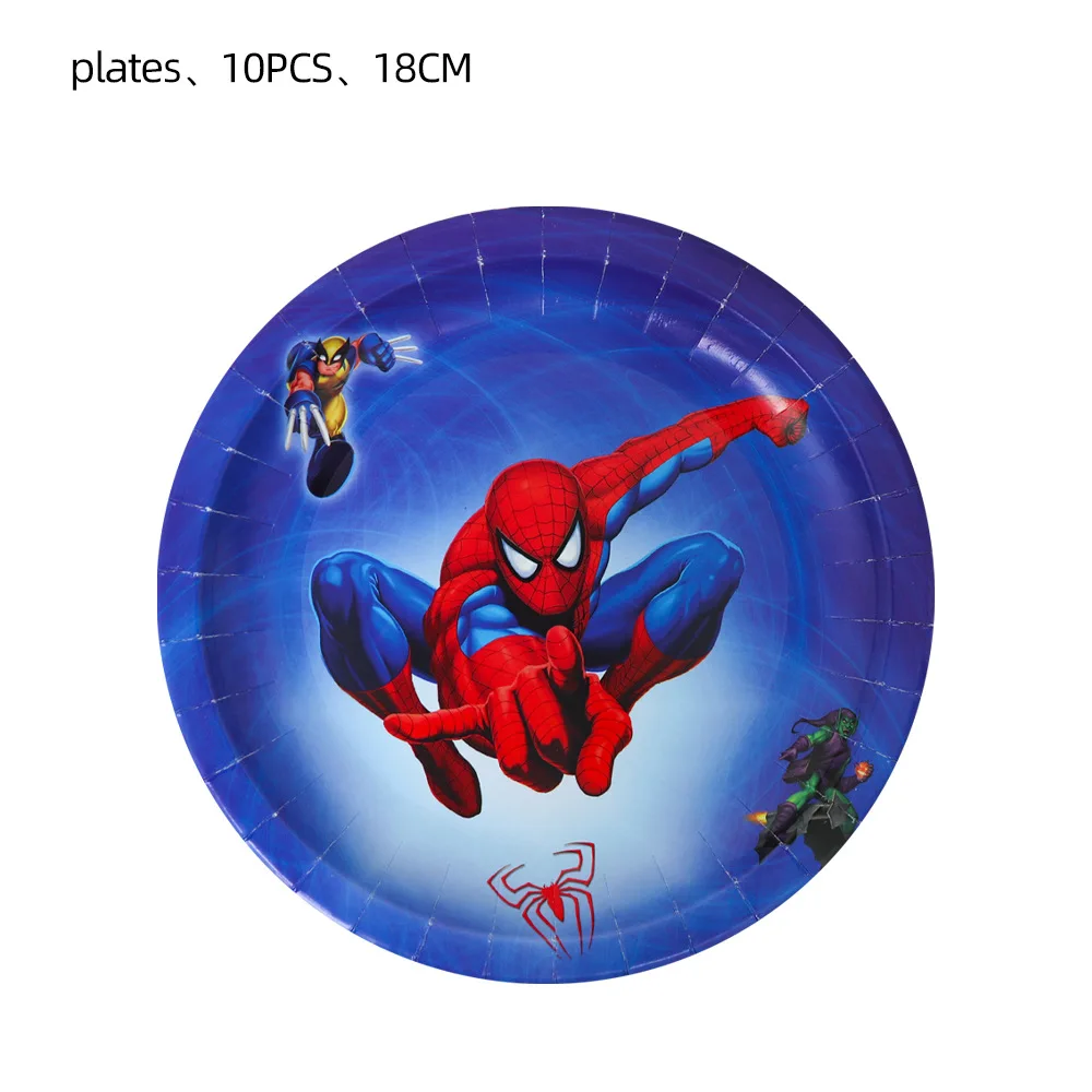 Spiderman Theme Birthday Party Decorations Disposable Tableware  Plate Napkins Cups Banner 3D Spider Foil Balloon Party Supplies