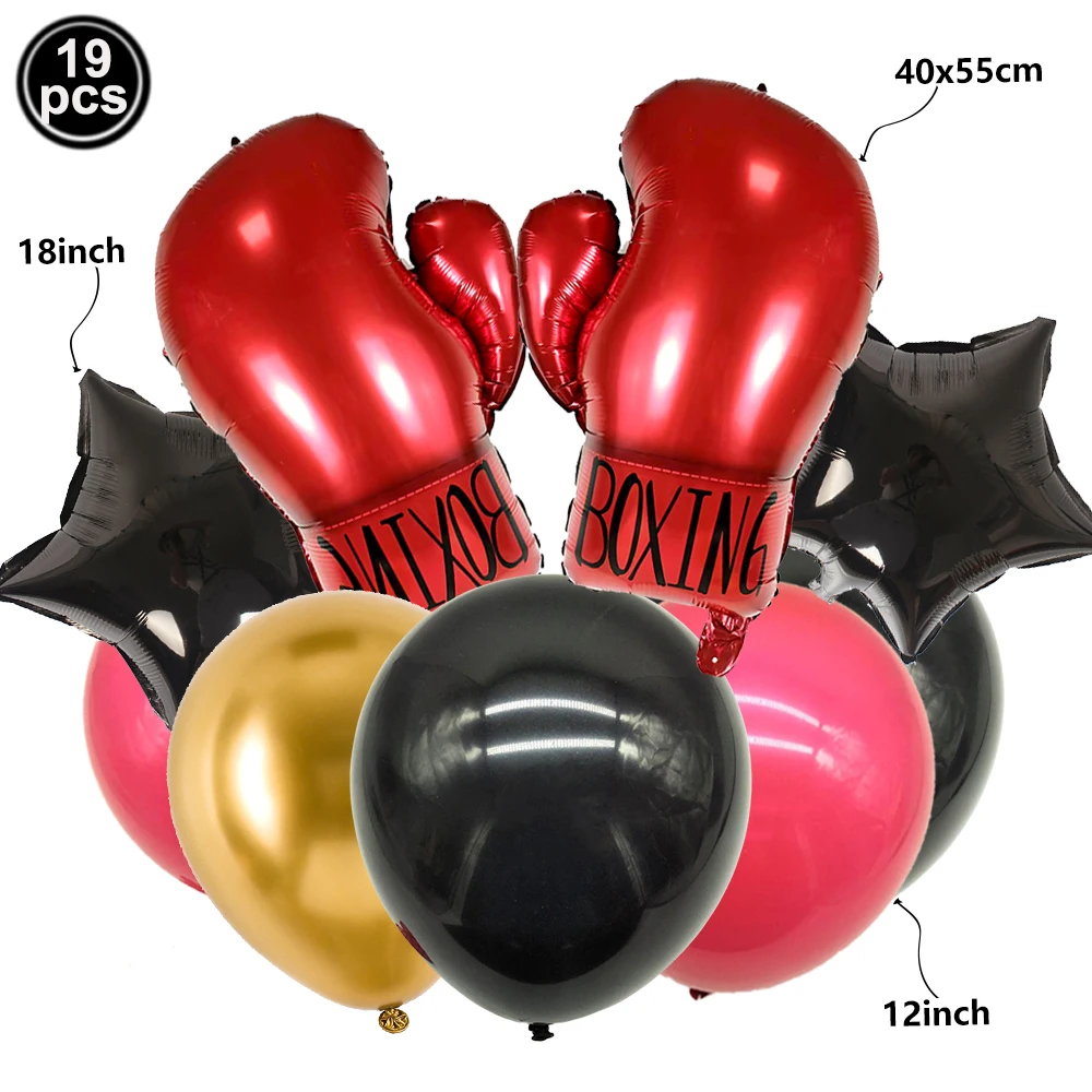 Boxhandschuh-Luftballons Rot Schwarz Boxhandschuh-Folienballons für Jungen Männer Geburtstagsparty/Kampfnacht Club-Party Deko Boxballons – Detail 4