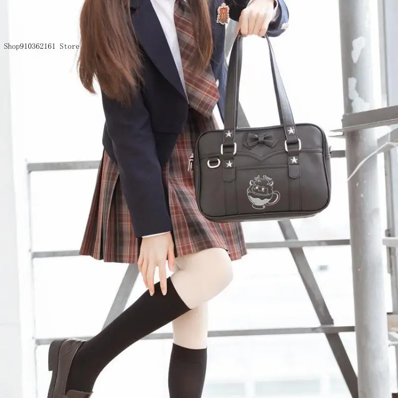 Cute Cartoon Embroidered Contrasting Color Shoulder Bag Japanese Casual College Style Crossbody Student Uniform Bag