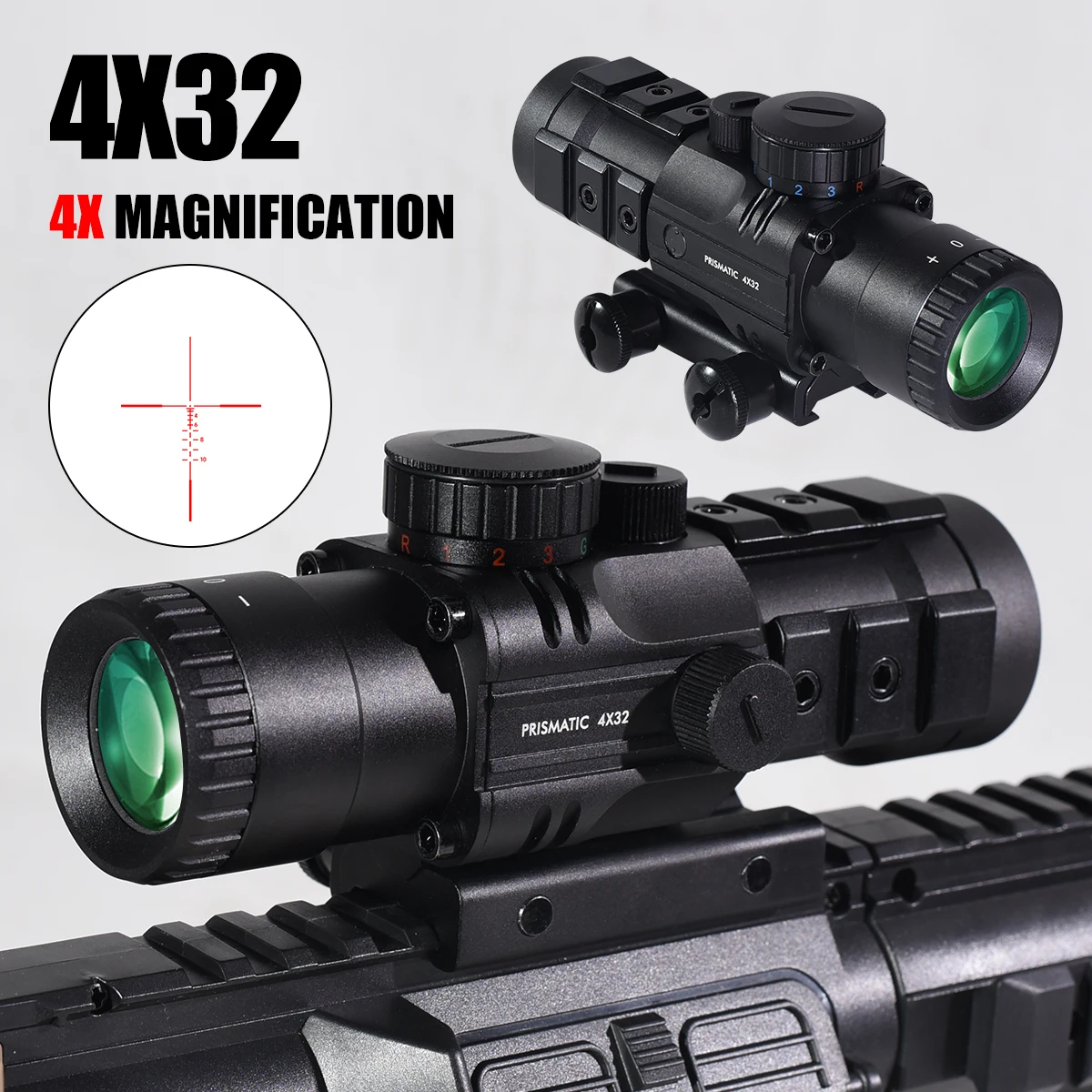 

Tactical 4X32 Scope Tri-Illuminated Optical Sight Green Red Dot Light Rifle Scope Cross Spotting Scope for Rifle Hunting