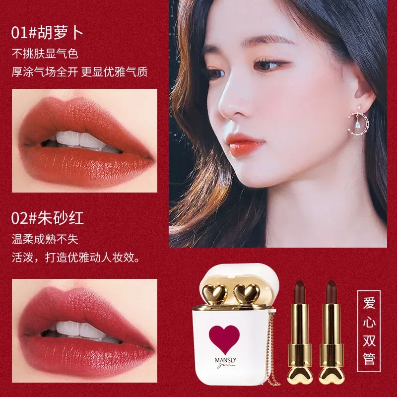 Mansly Lipstick Set Kawaii Earphone Shape Korean Lipstick 2 Colors in 1 Makeup Lip Velvet Lipstick Set Matte