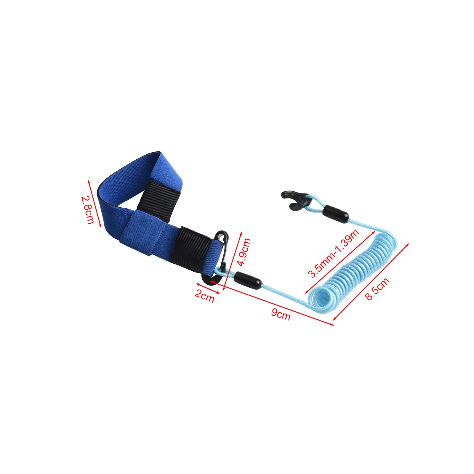 For Jet Ski Kill Switch Lanyard with Recoil Coiled Cord and 3mm Neoprene Wrist Band for Boat Engine Cutoff Safety Tether