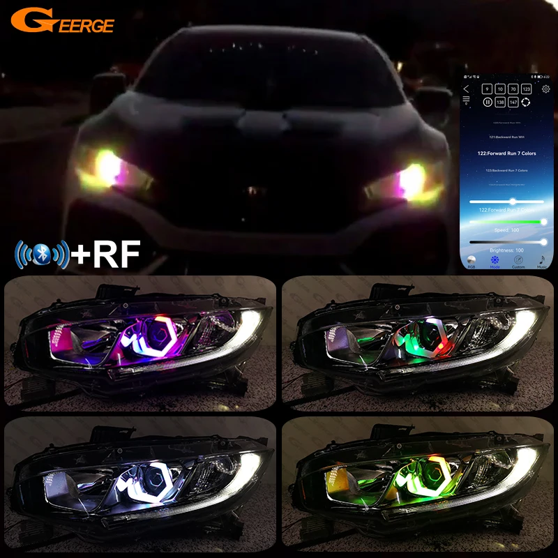 For Honda Civic 9th 10th 11th Gen BT APP Ultra Bright Multi Color Hexagon Hex RGB LED Angel Eyes Kit Halo Rings Car Accessories