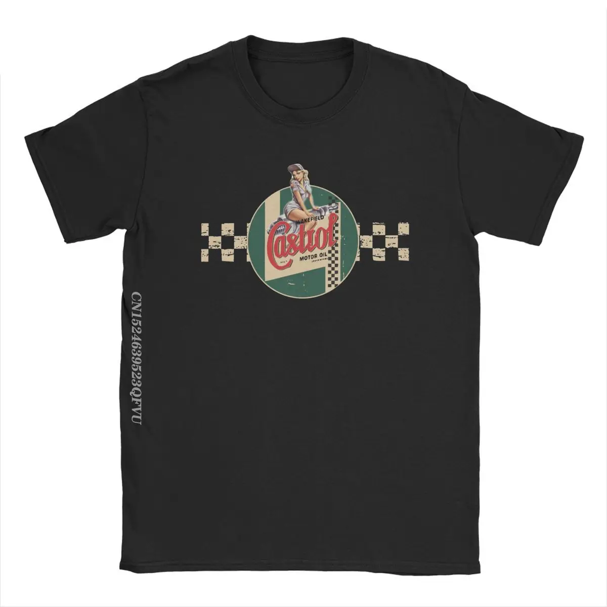 Castrol Vintage Racing Stripe Pin Up Girl Tee Shirt For Men Premium Cotton Tshirt Motor Oil Harajuku Tee Shirt Clothes