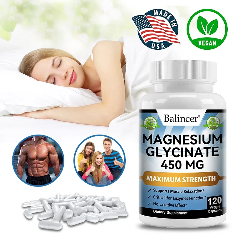 Magnesium Glycinate, Muscle & Nerve Health, Enzyme Function, Non-GMO, Vegetarian, Gluten-Free 450 Mg