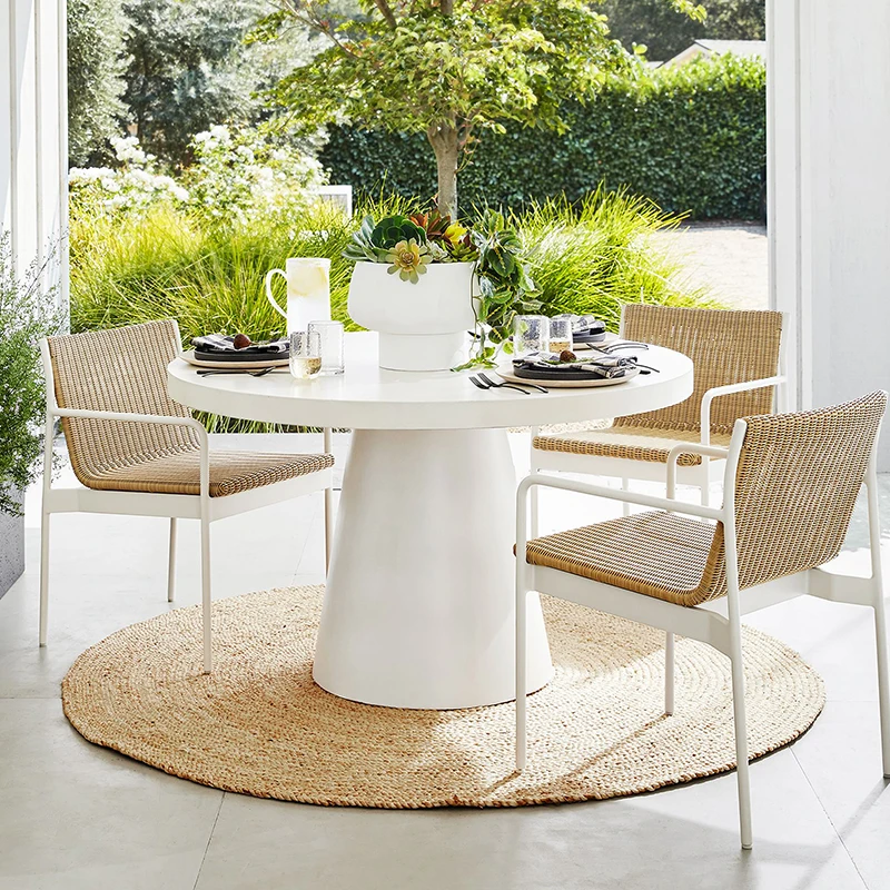 

Cream style dining table, round table, small outdoor courtyard table and chairs, balcony, casual Internet celebrity, open-air