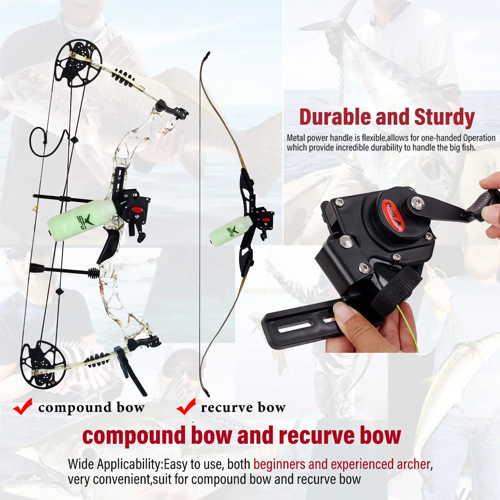 Archery Bowfishing Reel Tool with 40m/20m Rope for Compound Recurve Bow Fishing Set Hunting Rope Bow and arrow Accessory