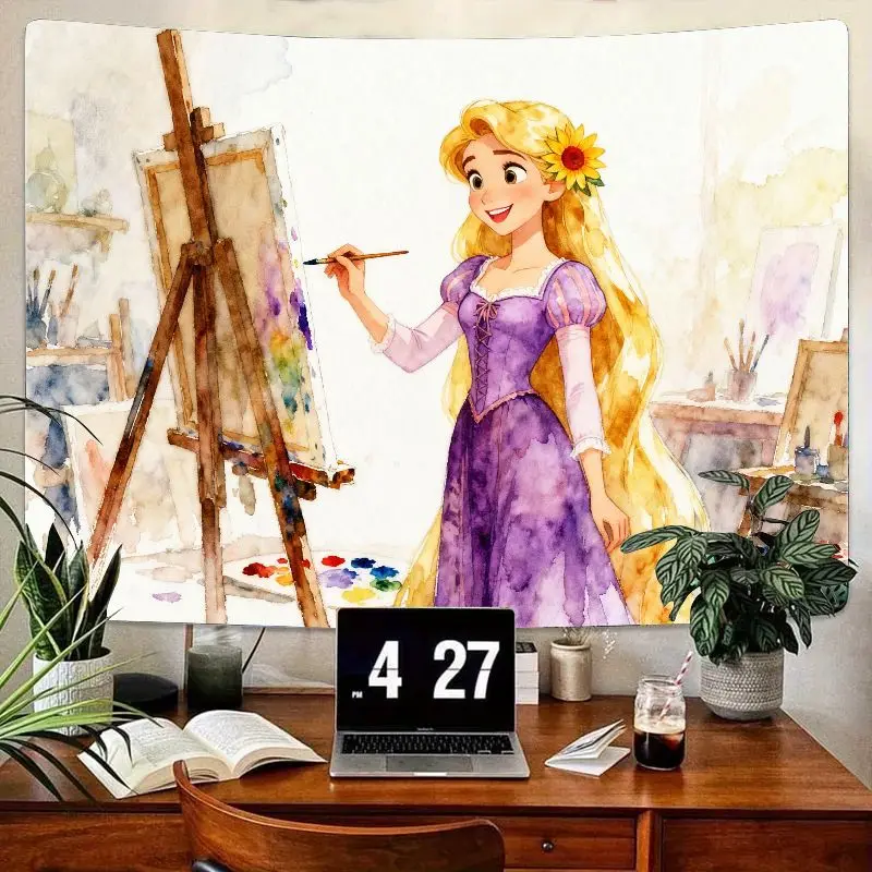 

1 шт., гобелен принцессы Диснея Рапунцель с рисунком, акварель, эстетическое настенное искусство для гостиной, спальни, общежития, декор, подарок для девочек