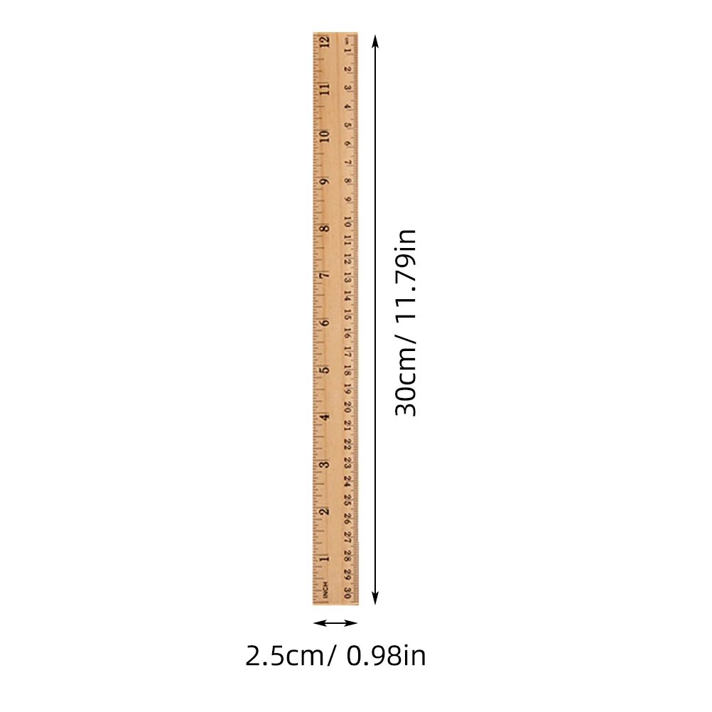 30Pcs Wooden Rulers Double Scale Measuring Rulers for Classroom School Office Straight Wood Ruler Clear Accurate Mark