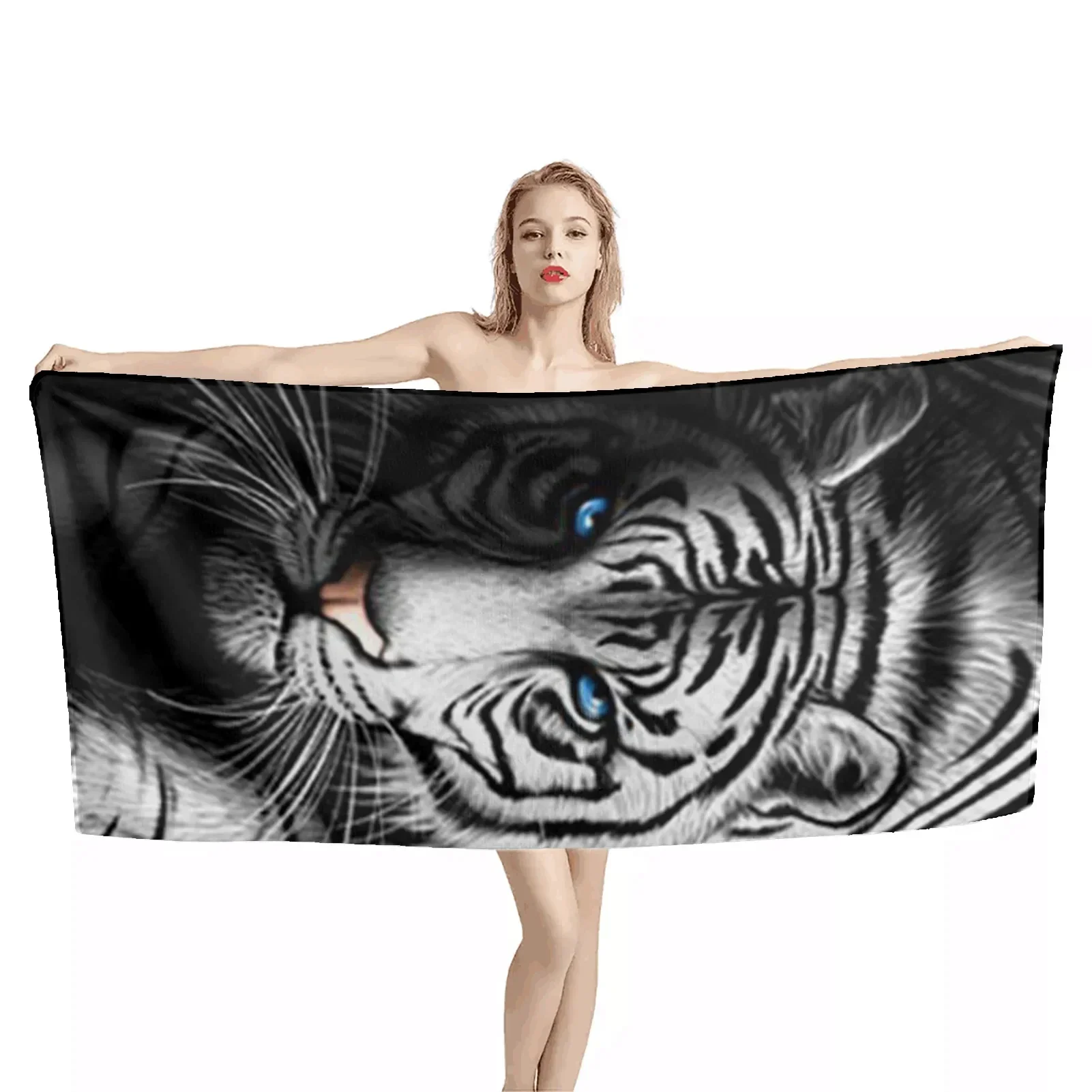 1pc Large Thick Bath Shower Towels 3D White Tiger Design Beach Towel for Women Men Travel Swimming Yoga Blanket