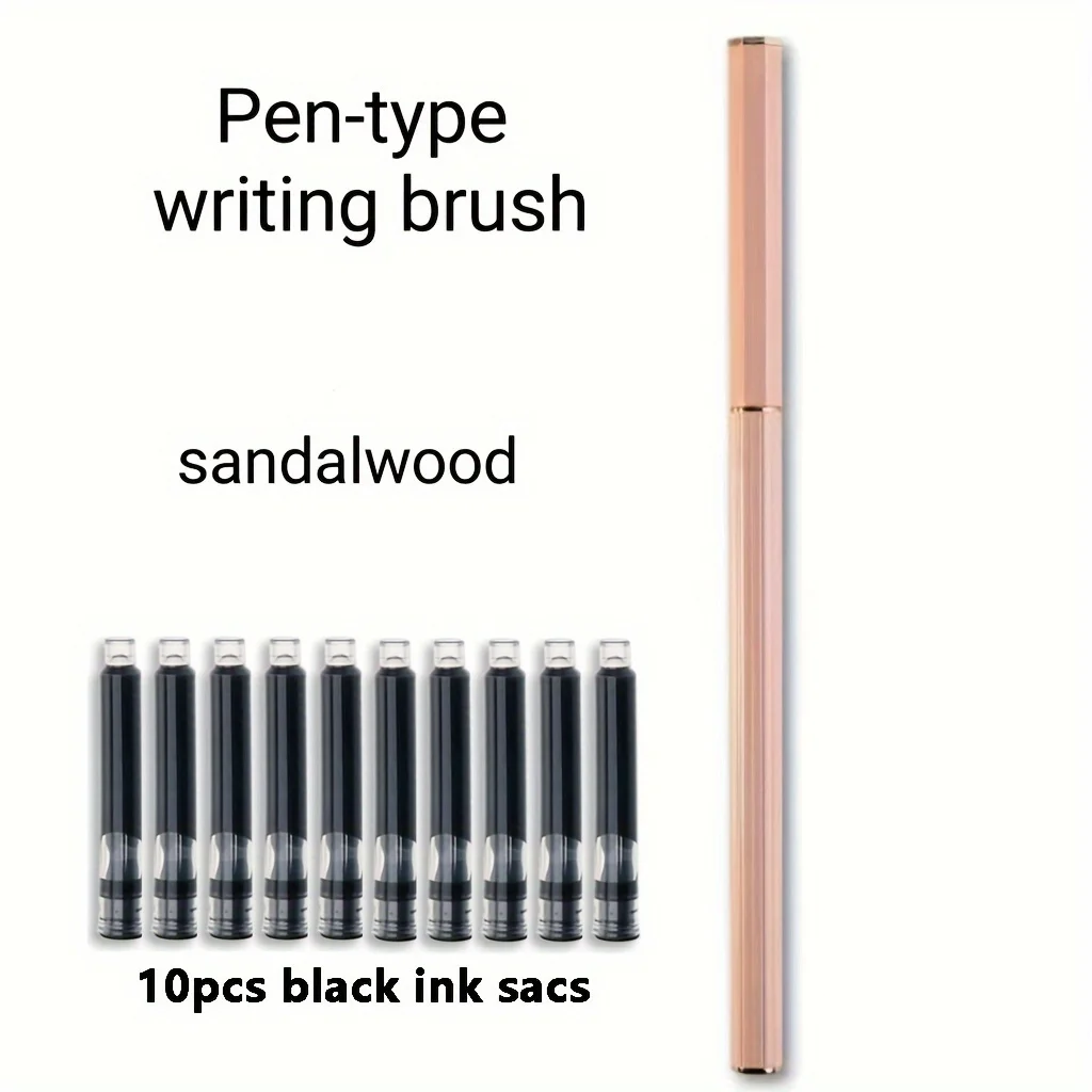 1 Stück tragbarer Pinselstift zum Nachfüllen mit Tinte + 10 Stück schwarze Tintenbeutel, 5 Farben zur Auswahl, Kalligraphie-Pinsel für Schüler zum Üben – Detail 10