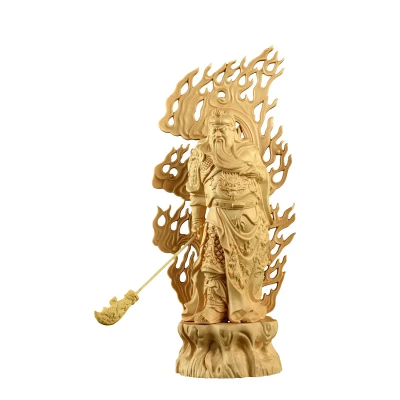 

Solid wood carving Guan Gong Buddha Statue Ornaments，Three-dimensional hand-carved，Home living room office lucky statue 27 cm