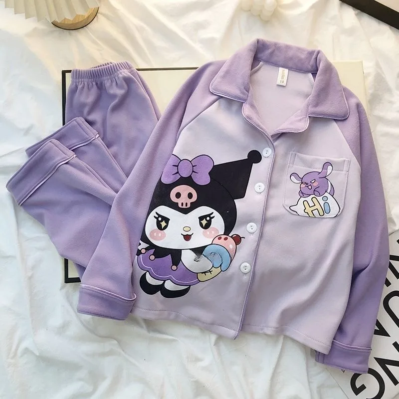 

Новая детская модная мягкая бархатная пижама Sanrio Hello Kitty Kuromi с милым мультяшным узором, приятная для кожи, теплый комплект домашней одежды