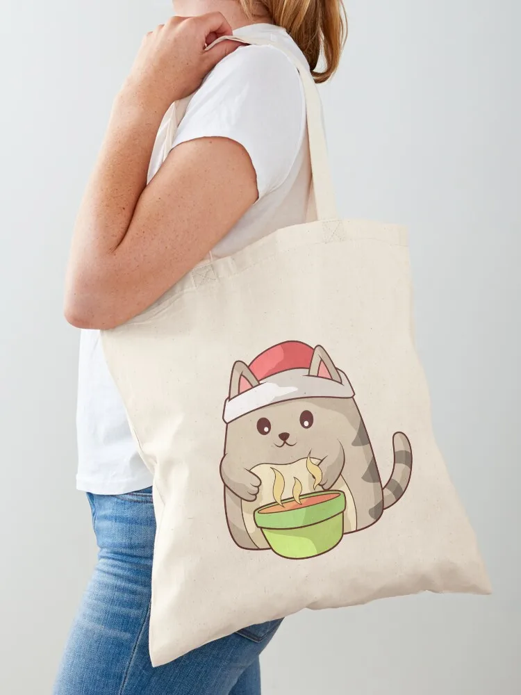 

Cat Eats Soup On Christmas Day Tote Bag shopper bag women tote bag men's Candy bags