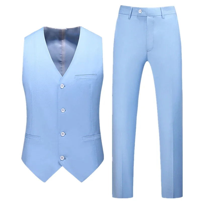 

2025 New Men's V-Neck Sleeveless Vest and Pants, Red Green Gray Black White Purple Waistcoat with Trousers Asian Size M-6XL